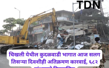 चिखली येथील कुदळवाडी भागात आज सलग तिसऱ्या दिवशीही अतिक्रमण कारवाई, ६८२ बांधकामे निष्कासित